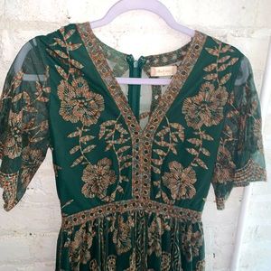 Altar’d state emerald and yellow/red/gold patterned dress- worn once -size small